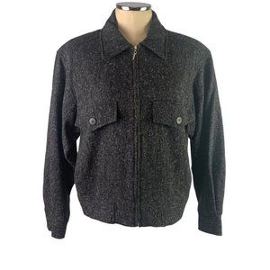 Medium Petite Northern Isles Petites Women's Gray Tweed Zip Up Blazer Vintage 90